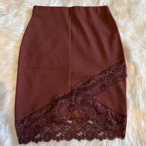 Elegant Lace Trim Burgundy Skirt